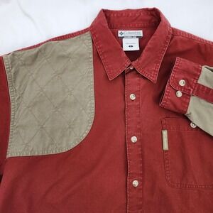 Columbia Mens Brick Red Tan Shooting‎ Shirt Button Up Large Hunting Outdoor